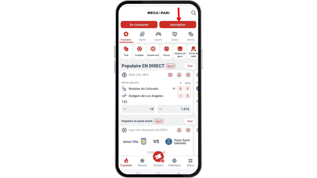 s'inscrire sur megapari apk 1
