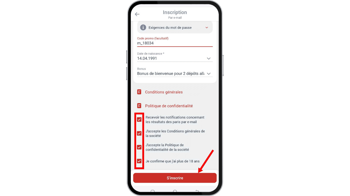 s'inscrire sur megapari apk 4